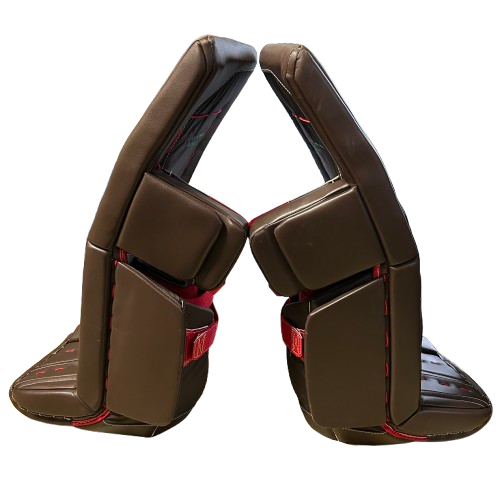 True L20.2 - Jambières de gardien de but Pro Stock d'occasion (marron/blanc/rouge)